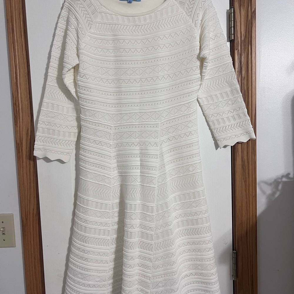ANTONIO MELANI Cream Textured Long Sleeve Dress